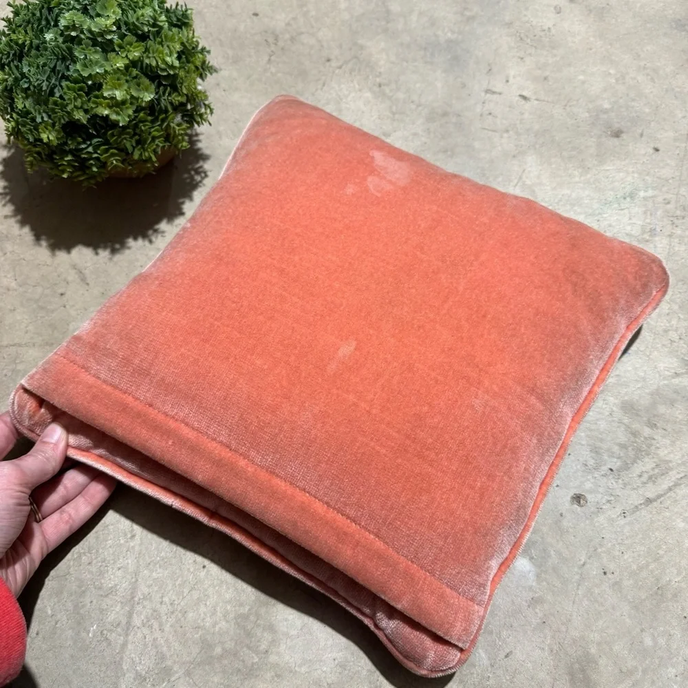 Vintage Retro MCM Pink Peach Embroidered Needle Point Throw Pillow‎ Grandma Core